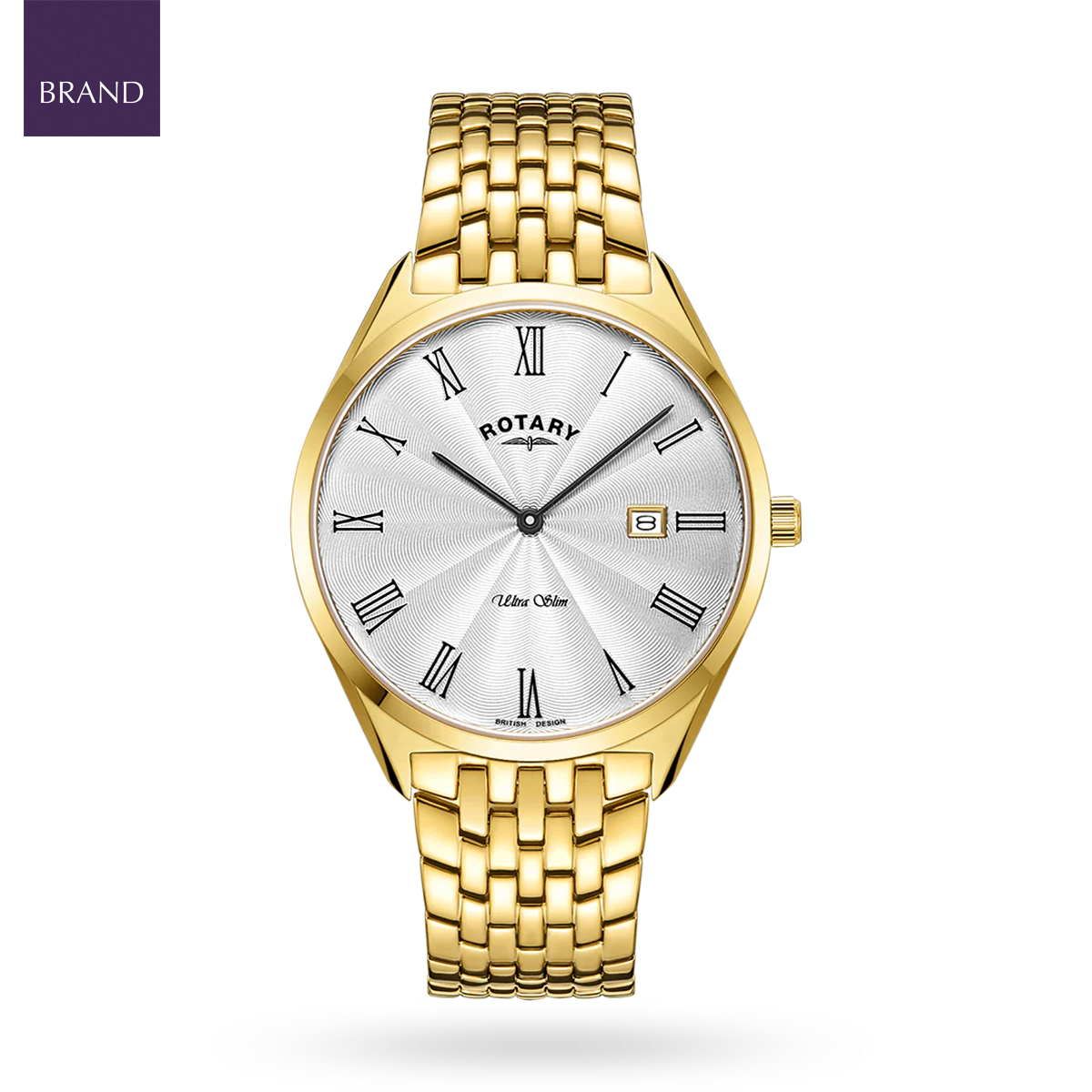 Rotary Ultra Slim Watch, Silver Dial with Gold Plated Bracelet - GB08013/01 