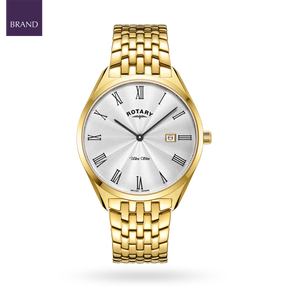 Rotary Ultra Slim Watch, Silver Dial with Gold Plated Bracelet - GB08013/01 