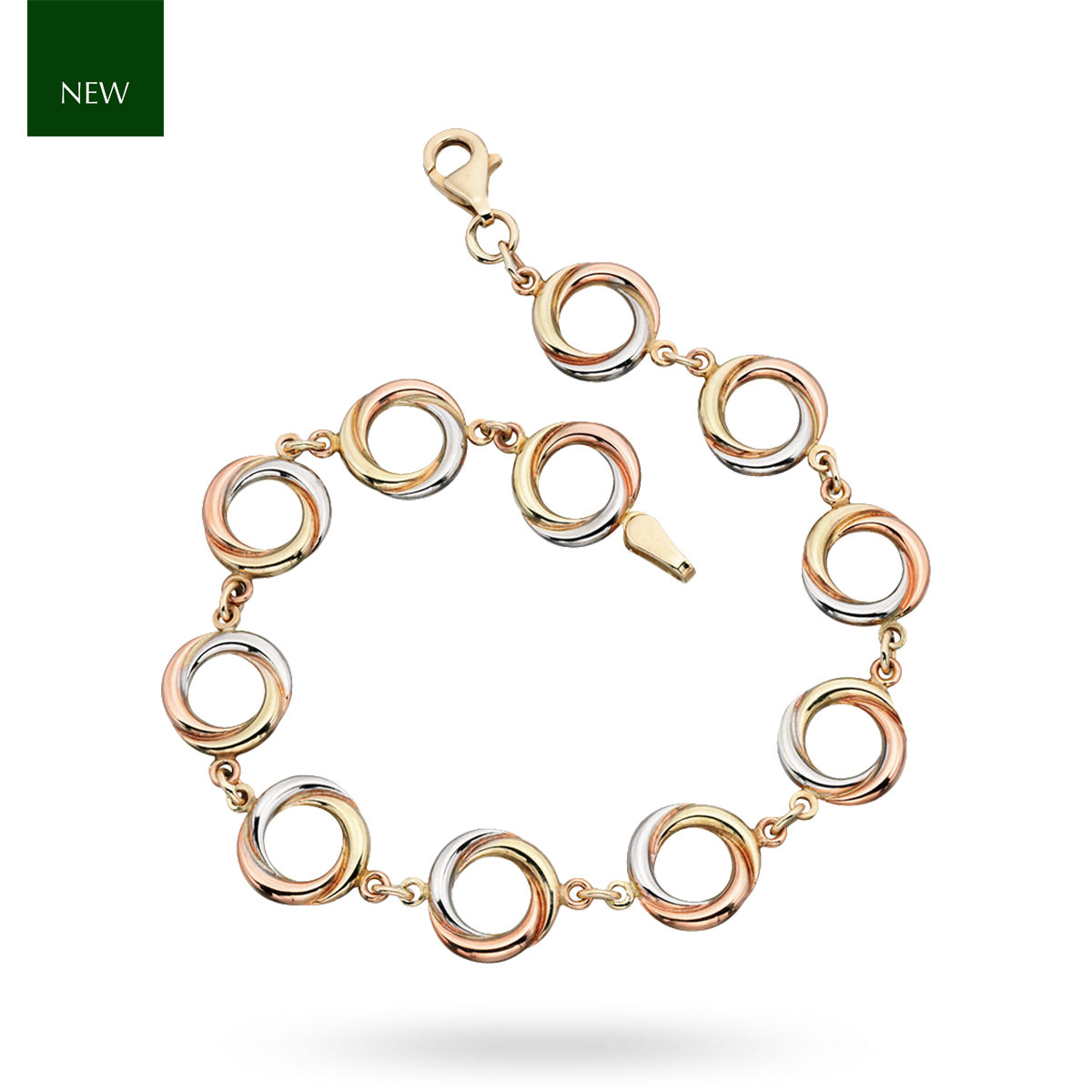 9ct Three Colour Gold Circle Twist Link Bracelet