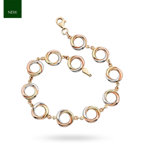 9ct Three Colour Gold Circle Twist Link Bracelet