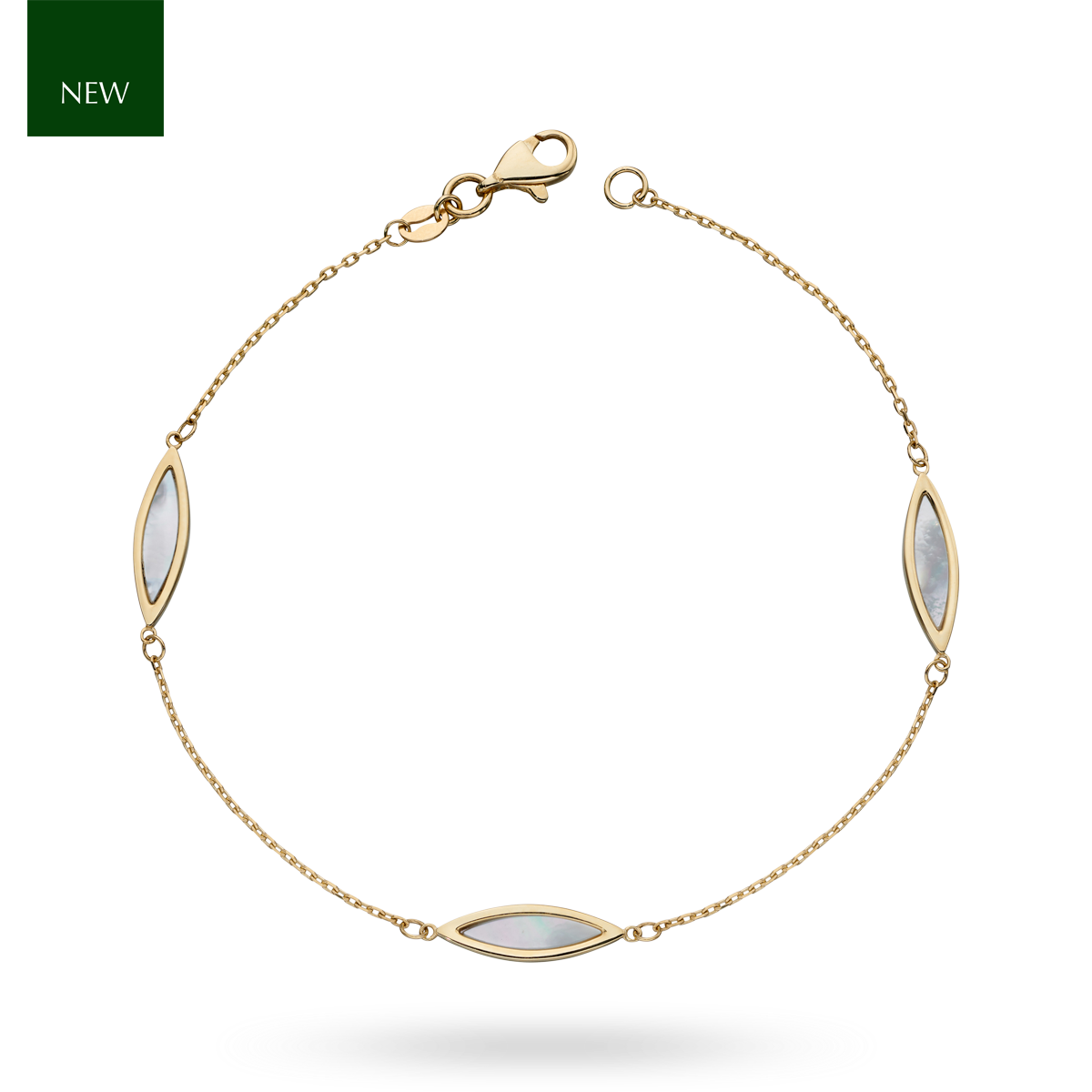 9ct Yellow Gold Navette Mother Of Pearl Bracelet