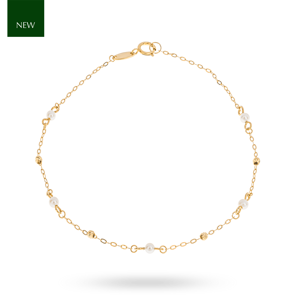 9ct Yellow Gold Freshwater Pearl Trace Link Station Bracelet