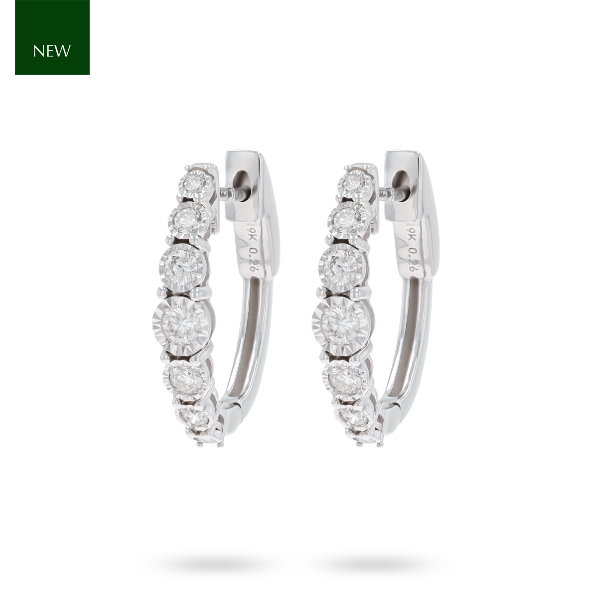 9ct White Gold Illusion Set Graduated Diamond Hoop Earrings