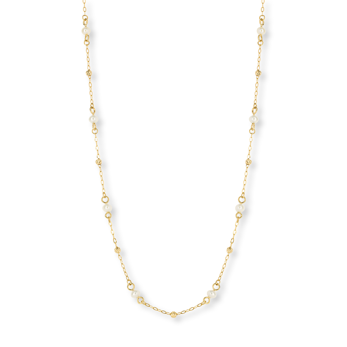 9ct Yellow Gold Freshwater Pearl Trace Link Station Necklace