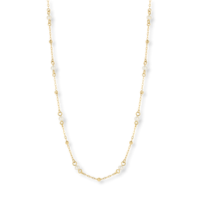 9ct Yellow Gold Freshwater Pearl Trace Link Station Necklace