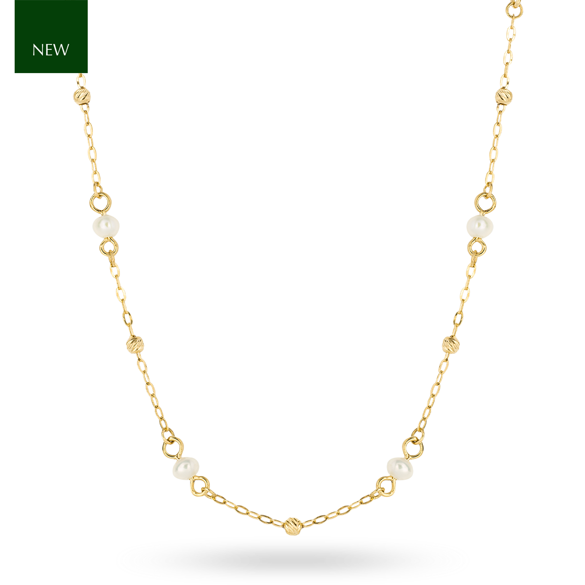 9ct Yellow Gold Freshwater Pearl Trace Link Station Necklace