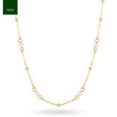 9ct Yellow Gold Freshwater Pearl Trace Link Station Necklace