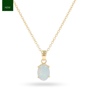 9ct Yellow Gold Oval Shaped Opal Claw Set Pendant & Chain