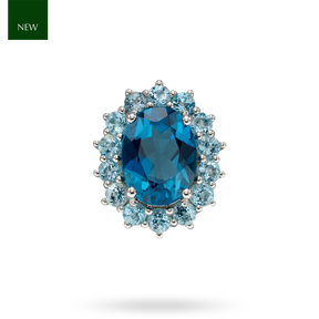 9ct White Gold Blue Topaz Cluster Pendant