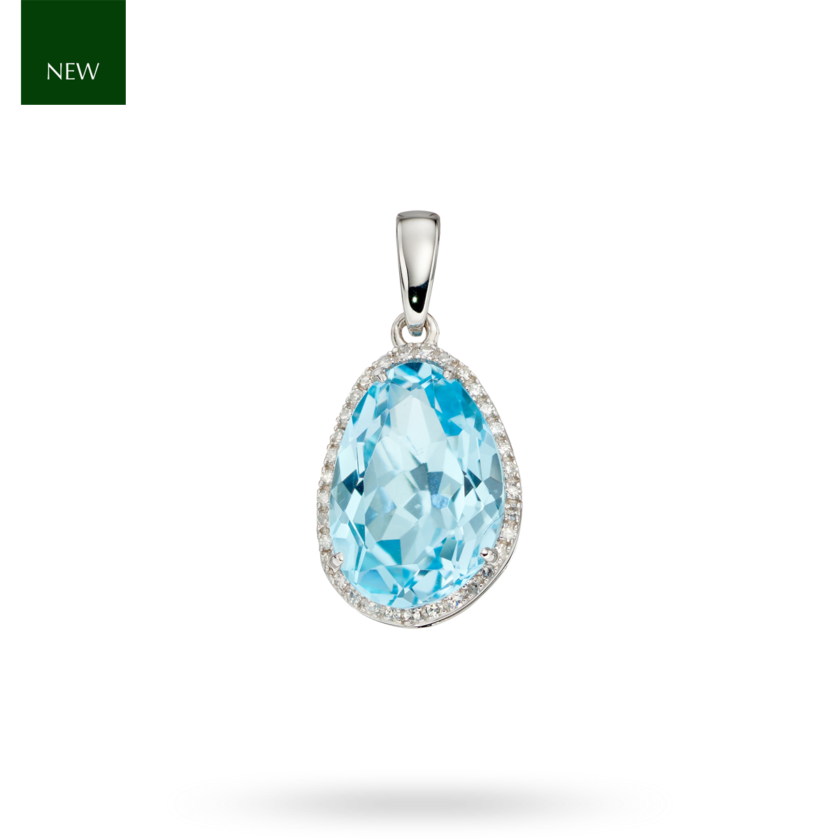 9ct White Gold Organic Blue Topaz & Diamond Halo Pendant