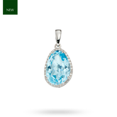 9ct White Gold Organic Blue Topaz & Diamond Halo Pendant