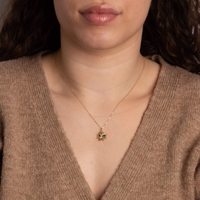 Model wears 9ct Yellow Gold Four Leaf Clover Pendant