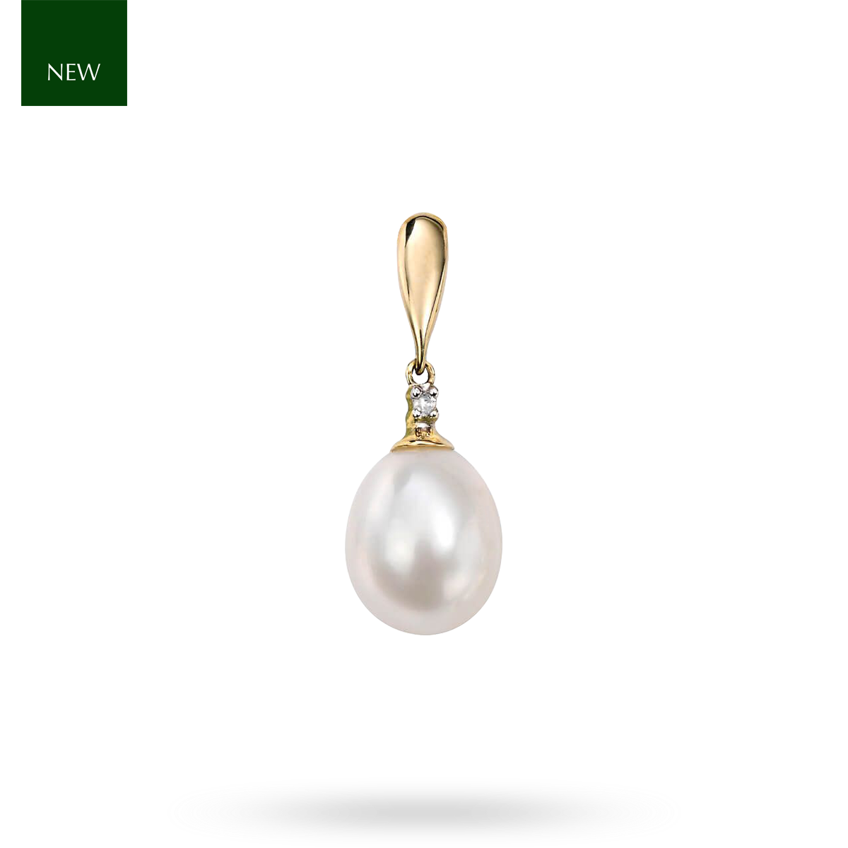 9ct Yellow Gold Freshwater Pearl & Diamond Drop Pendant