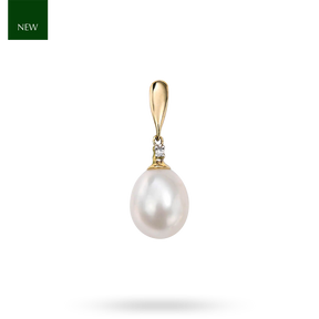 9ct Yellow Gold Freshwater Pearl & Diamond Drop Pendant