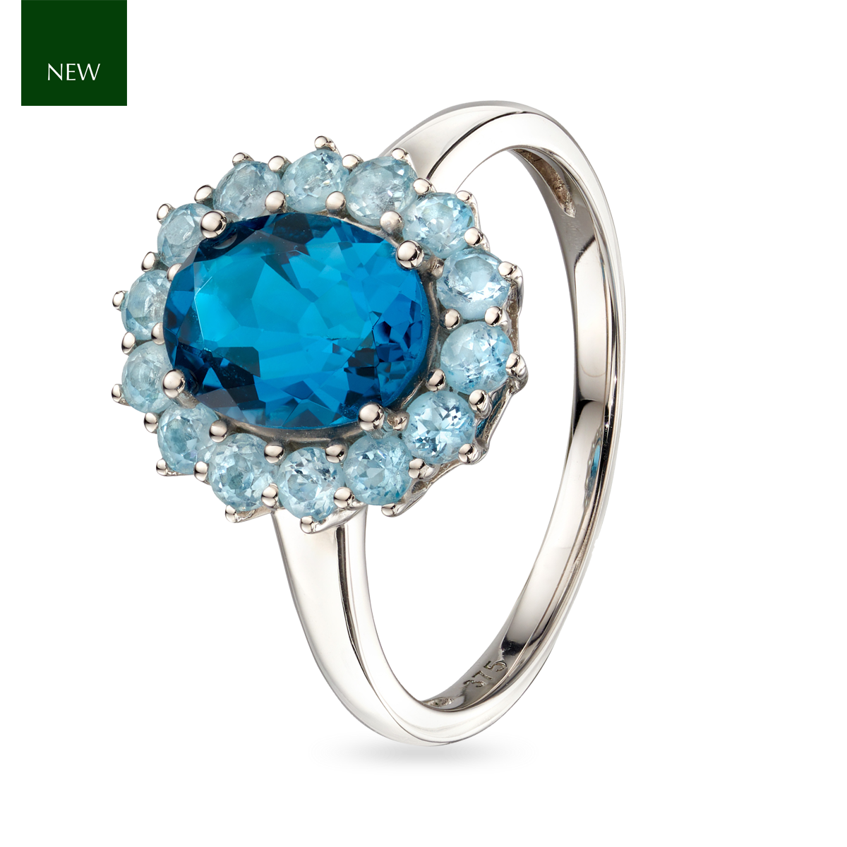 9ct White Gold Blue Topaz Cluster Ring