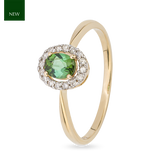 9ct Yellow Gold Green Tourmaline & Diamond Halo Ring