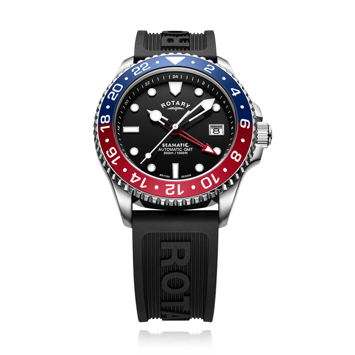 Rotary Seamatic 300 GMT Automatic, Black Dial with Black Silicone Strap - GS04378/95