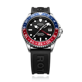 Rotary Seamatic 300 GMT Automatic, Black Dial with Black Silicone Strap - GS04378/95