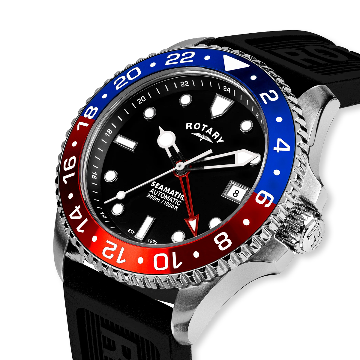 Rotary Seamatic 300 GMT Automatic, Black Dial with Black Silicone Strap - GS04378/95