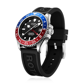 Rotary Seamatic 300 GMT Automatic, Black Dial with Black Silicone Strap - GS04378/95