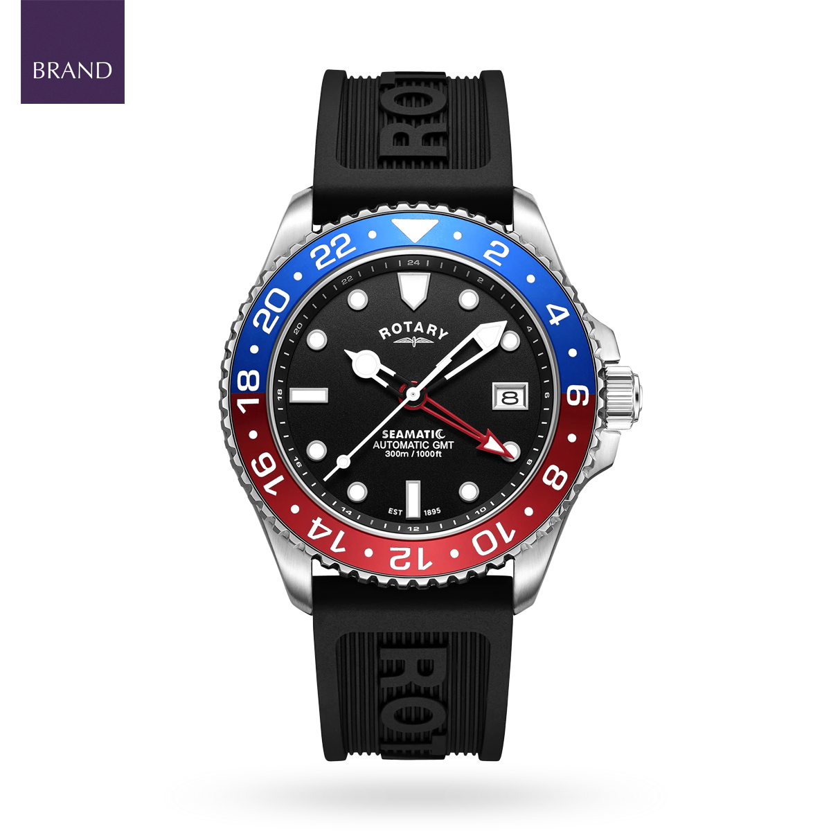 Rotary Seamatic 300 GMT Automatic, Black Dial with Black Silicone Strap - GS04378/95