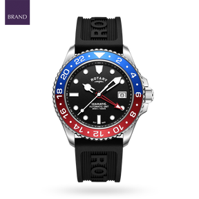 Rotary Seamatic 300 GMT Automatic, Black Dial with Black Silicone Strap - GS04378/95