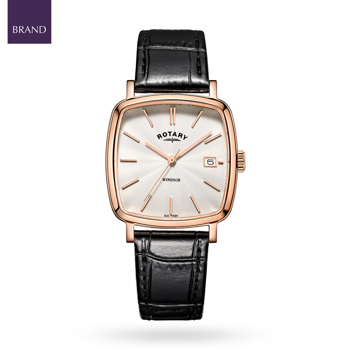 Rotary Windsor Watch, White Dial with Black Leather Strap & Rose Gold Plated Case - GS05309/01