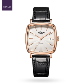 Rotary Windsor Watch, White Dial with Black Leather Strap & Rose Gold Plated Case - GS05309/01