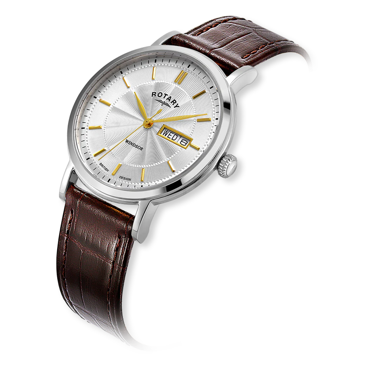 Rotary Heritage Stainless Steel Watch, Silver Dial with Brown Leather Strap - GS05420/02