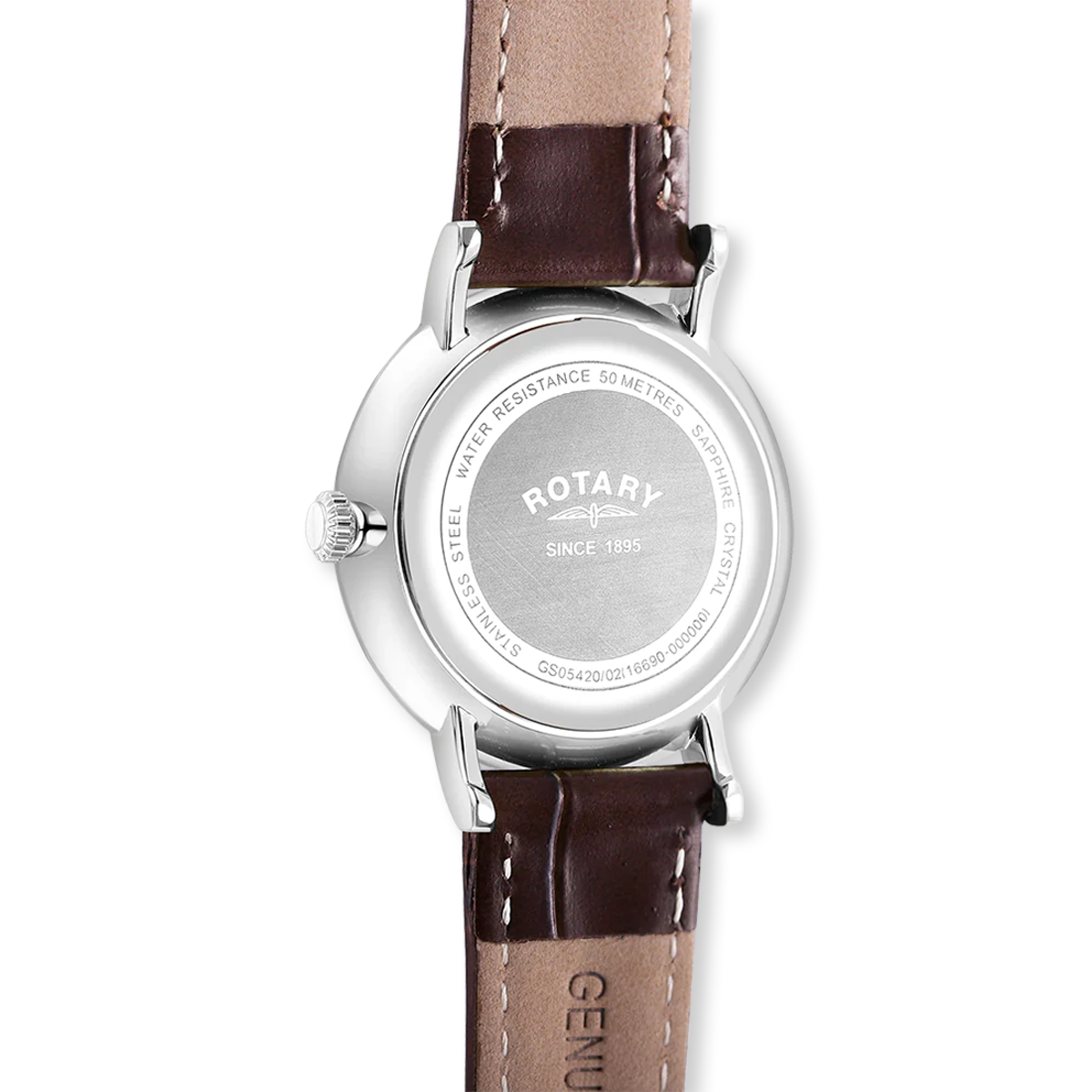 Rotary Heritage Stainless Steel Watch, Silver Dial with Brown Leather Strap - GS05420/02