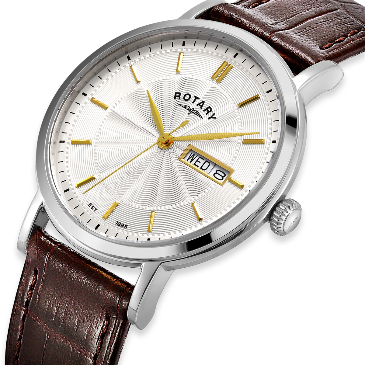 Rotary Heritage Stainless Steel Watch, Silver Dial with Brown Leather Strap - GS05420/02