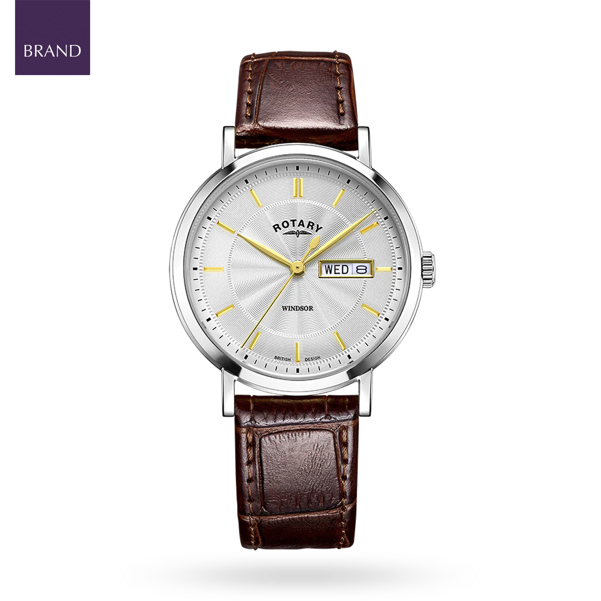 Rotary Windsor, Silver Dial with Brown Leather Strap & Stainless Steel Case - GS05420/02