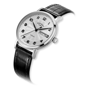 Rotary Windsor Watch, Silver Dial with Black Leather Strap - GS05420/22