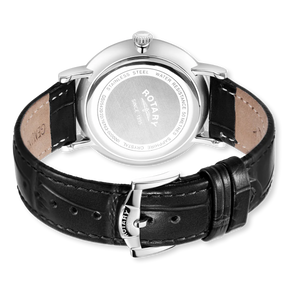 Rotary Windsor Watch, Silver Dial with Black Leather Strap - GS05420/22