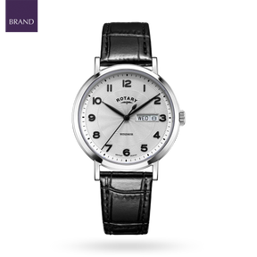 Rotary Windsor Watch, Silver Dial with Black Leather Strap - GS05420/22