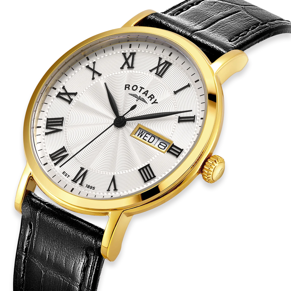 Rotary Heritage Gold Plated Watch, White Dial with Black Leather Strap - GS05423/01