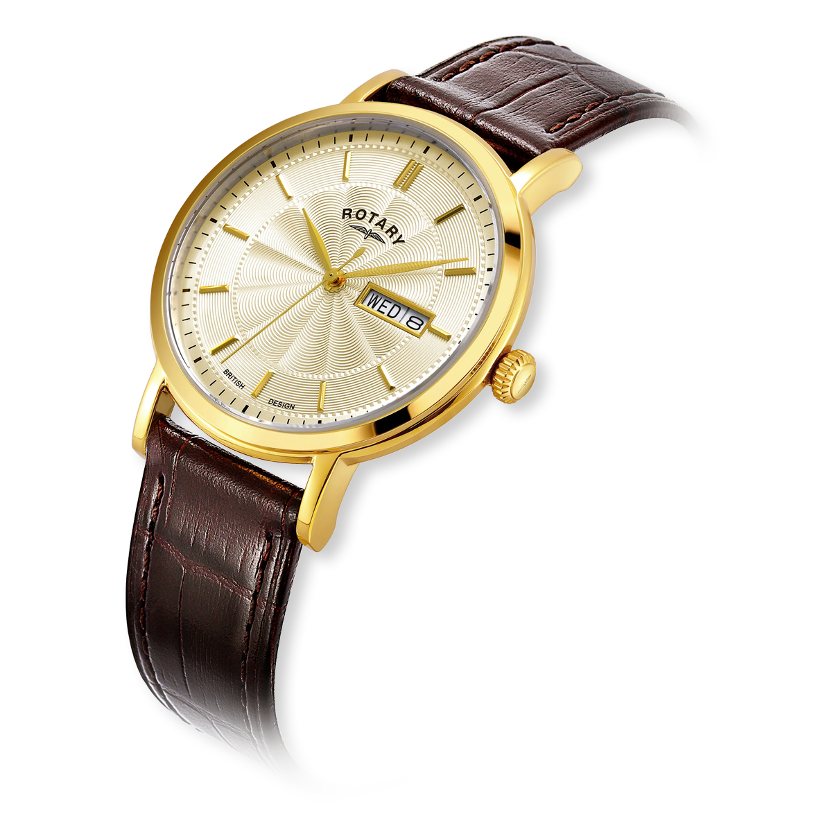 Rotary Heritage Gold Plated Watch, Champagne Dial with Brown Leather Strap - GS05423/03