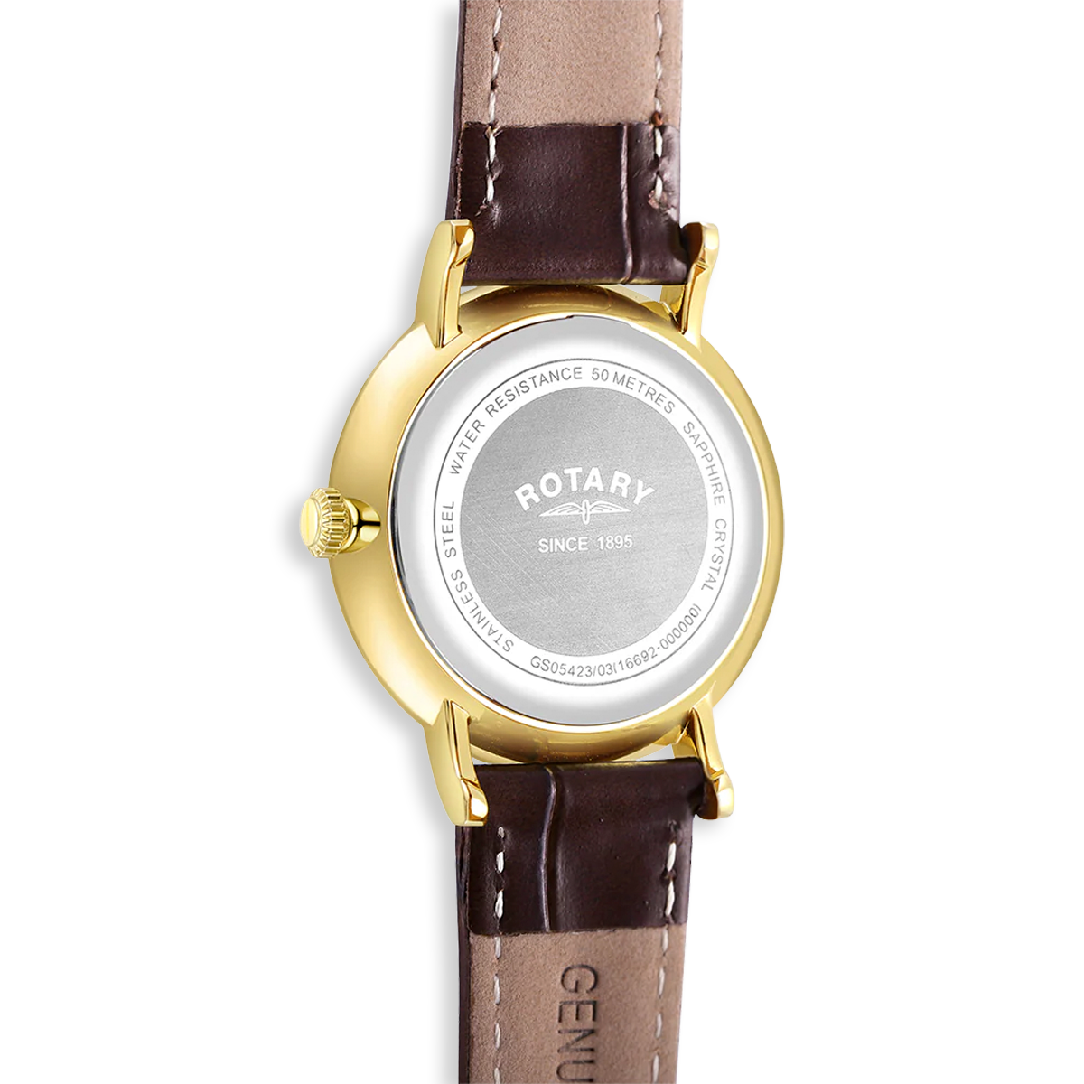 Rotary Heritage Gold Plated Watch, Champagne Dial with Brown Leather Strap - GS05423/03