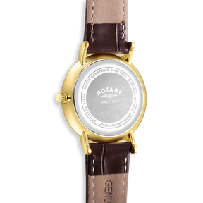 Rotary Heritage Gold Plated Watch, Champagne Dial with Brown Leather Strap - GS05423/03