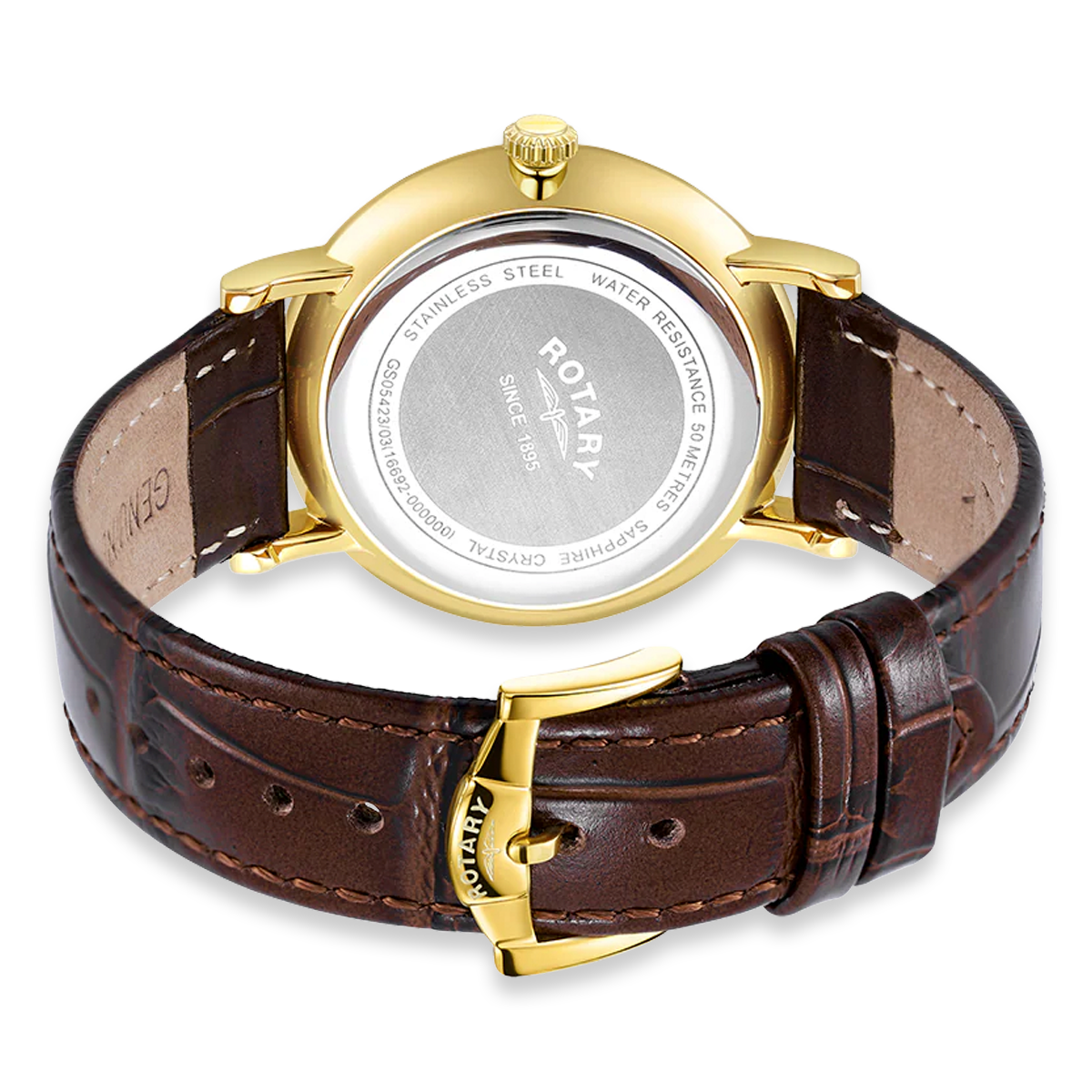Rotary Heritage Gold Plated Watch, Champagne Dial with Brown Leather Strap - GS05423/03