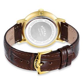 Rotary Heritage Gold Plated Watch, Champagne Dial with Brown Leather Strap - GS05423/03