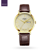 Rotary Heritage Gold Plated Watch, Champagne Dial with Brown Leather Strap - GS05423/03