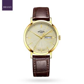 Rotary Heritage Gold Plated Watch, Champagne Dial with Brown Leather Strap - GS05423/03