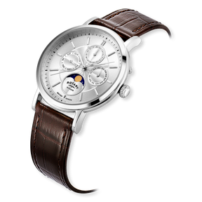 Rotary Windsor Moonphase, Silver Dial with Brown Leather Strap & Stainless Steel Case - GS05425/06