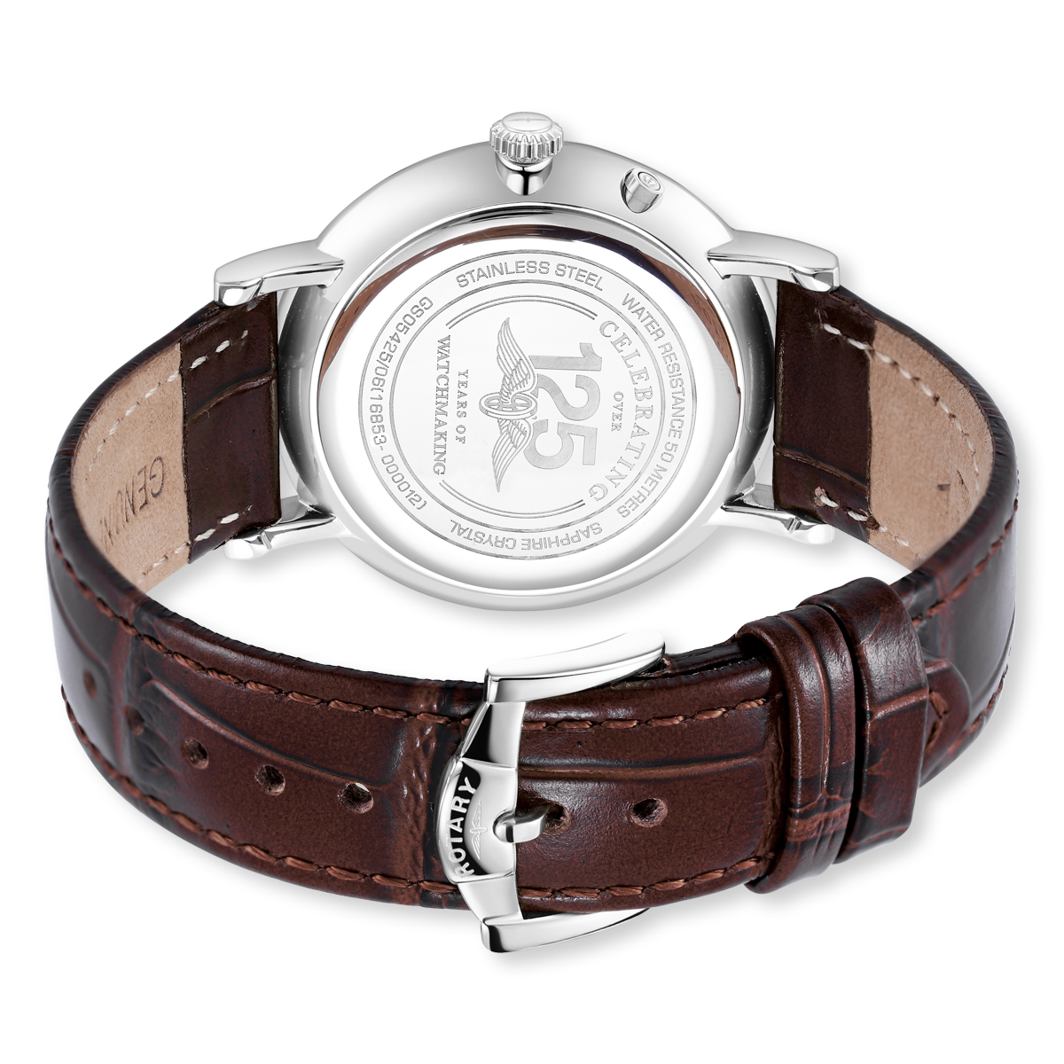 Rotary Windsor Moonphase, Silver Dial with Brown Leather Strap & Stainless Steel Case - GS05425/06
