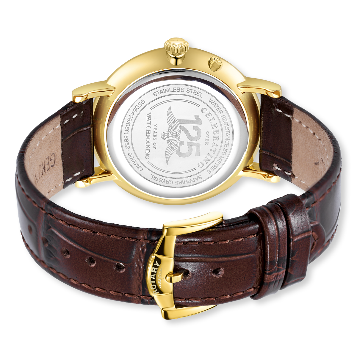 Rotary Windsor Moonphase, Silver Dial with Brown Leather Strap & Gold Plated Case - GS05428/06