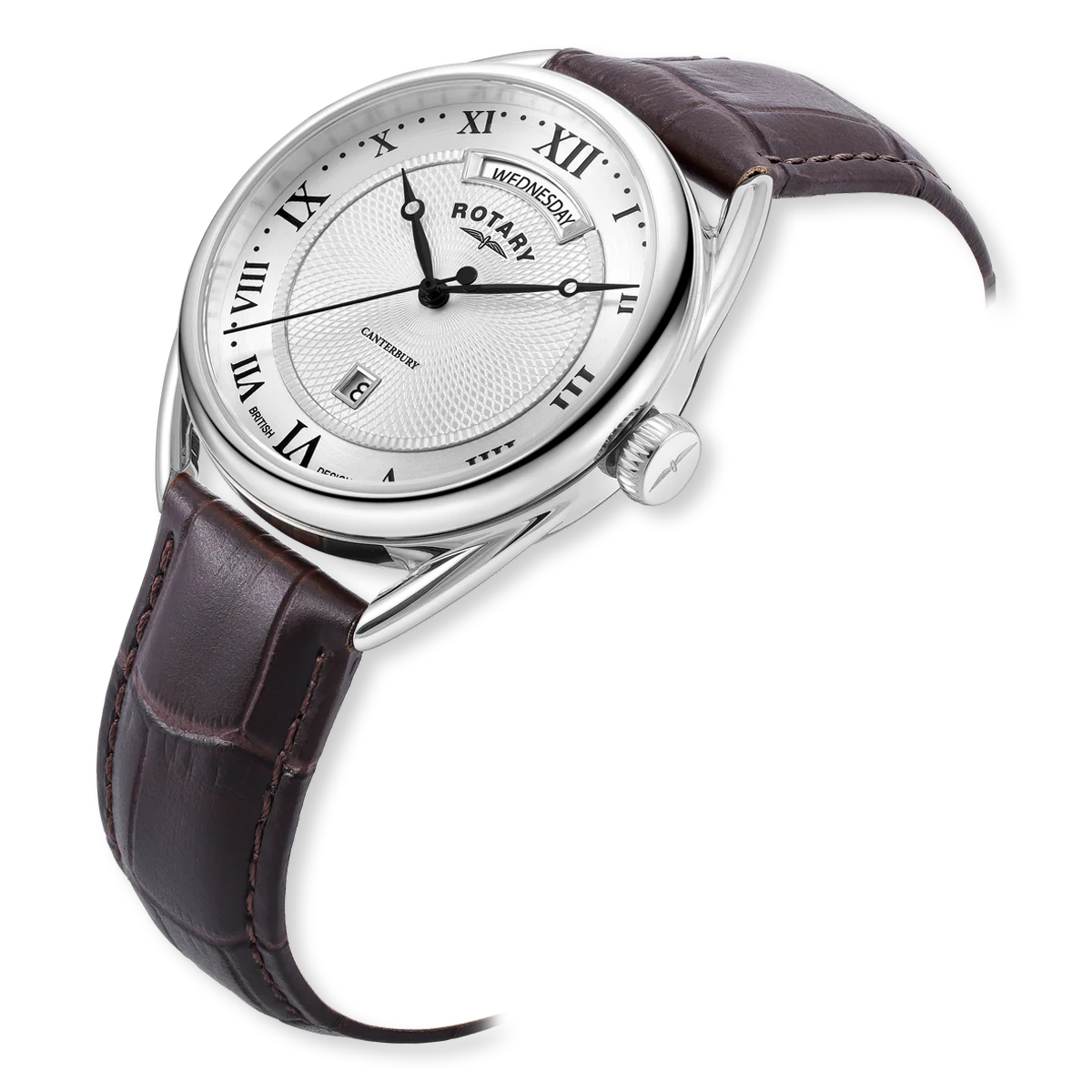 Rotary Canterbury Watch, White Dial with Brown Leather Strap & Stainless Steel Case - GS05530/21