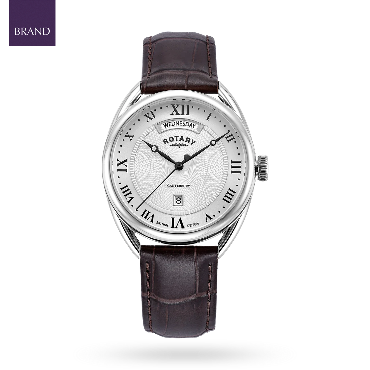 Rotary Canterbury Watch, White Dial with Brown Leather Strap & Stainless Steel Case - GS05530/21