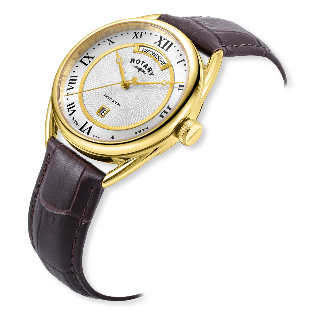 Rotary Canterbury Watch, White Dial with Brown Leather Strap & Gold Plated Case - GS05533/21