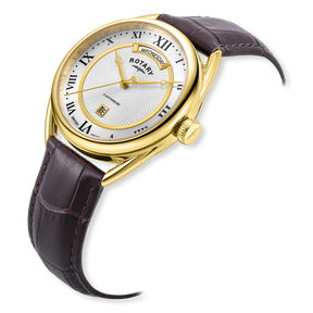 Rotary Canterbury Watch, White Dial with Brown Leather Strap & Gold Plated Case - GS05533/21